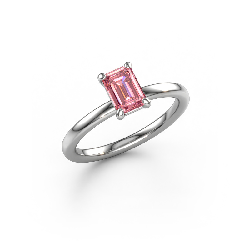 Image of Engagement ring Simone EME 1 950 platinum Pink lab grown diamond 6.5x4.5 mm