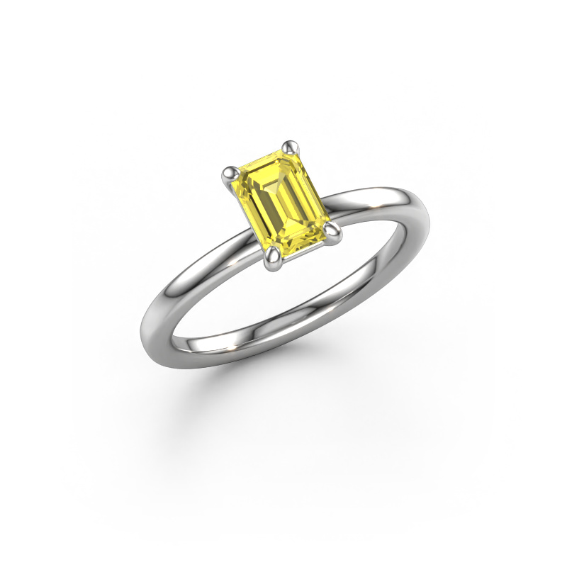 Image of Engagement ring Simone EME 1 950 platinum Yellow lab grown diamond 6.5x4.5 mm