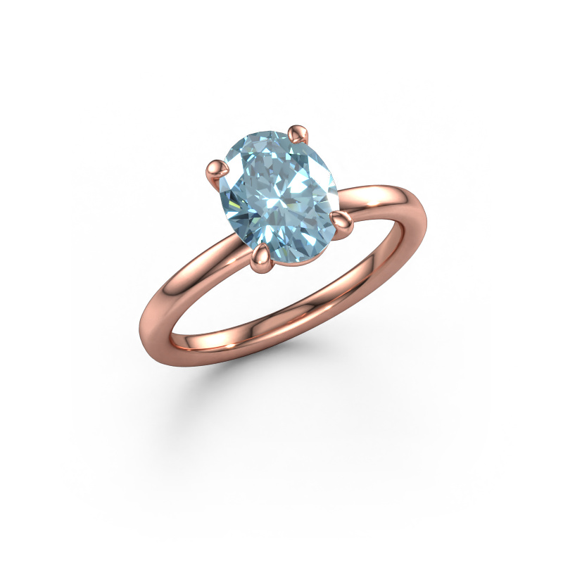 Afbeelding van Verlovingsring Simone OVL 1 585 Rosé goud Blauwe lab grown diamant 9x7 mm