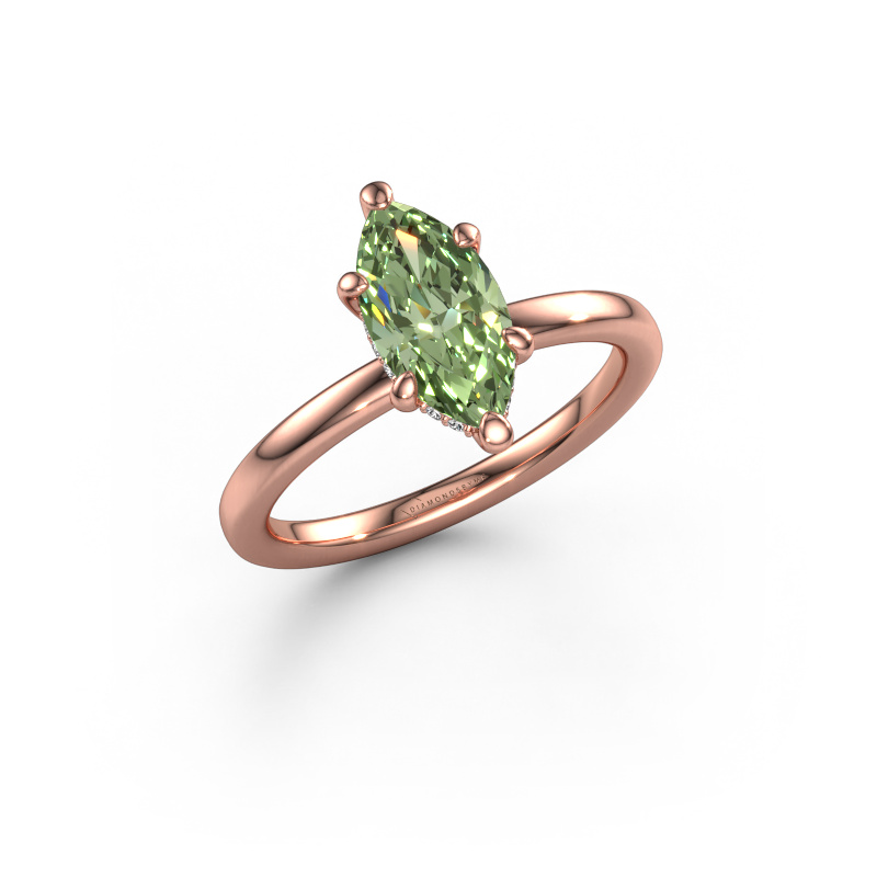 Image of Engagement ring Simone MRQ 2 585 rose gold Green lab grown diamond 11x5.5 mm