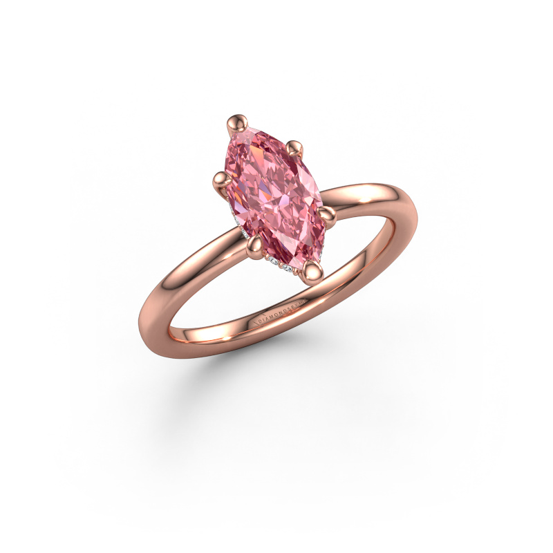 Image of Engagement ring Simone MRQ 2 585 rose gold Pink lab grown diamond 11x5.5 mm