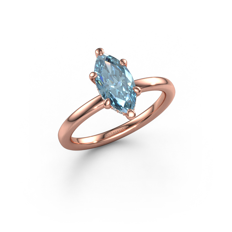 Image of Engagement ring Simone MRQ 2 585 rose gold Blue lab grown diamond 11x5.5 mm