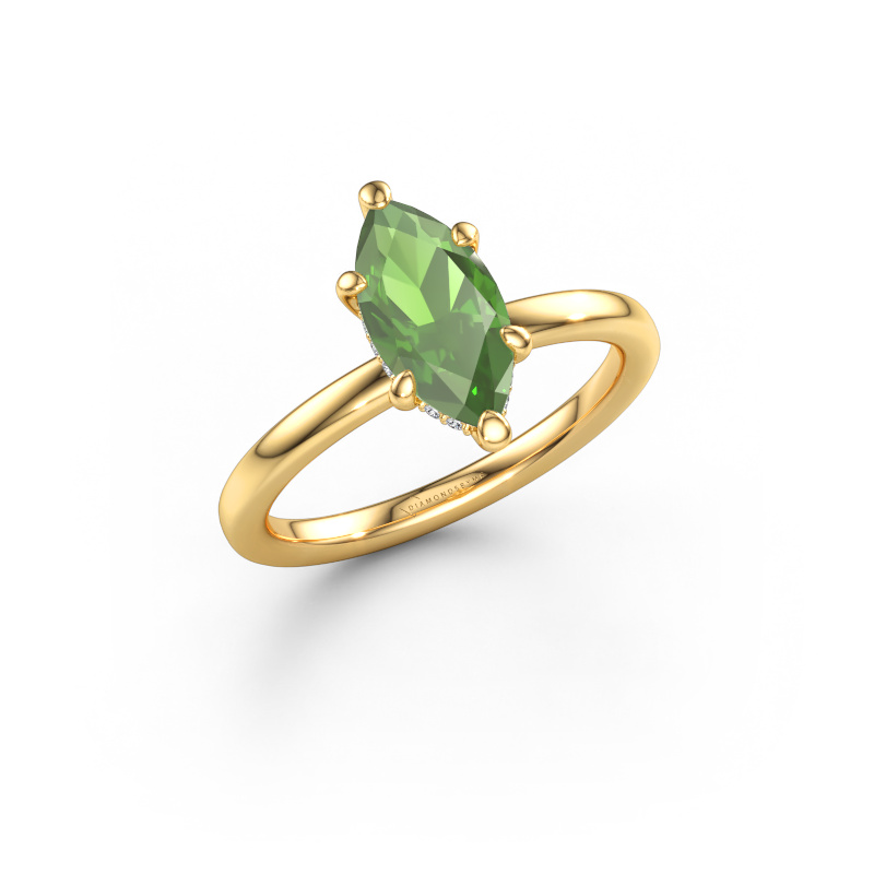 Image of Engagement ring Simone MRQ 2 585 gold Tourmaline green 11x5.5 mm