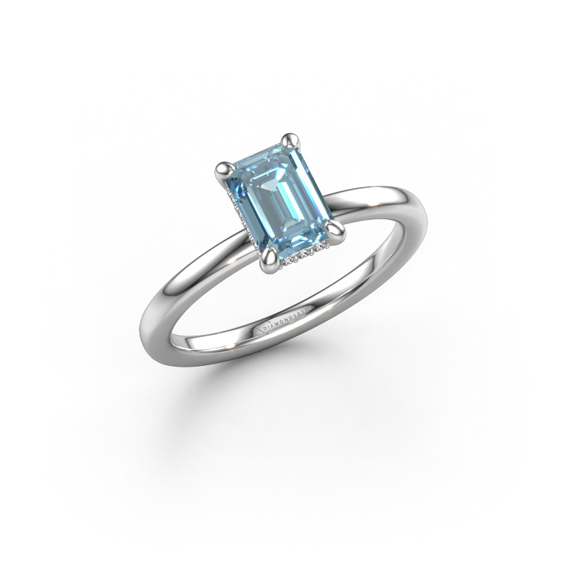 Image of Engagement ring Simone EME 2 585 white gold Blue lab grown diamond 7x5 mm