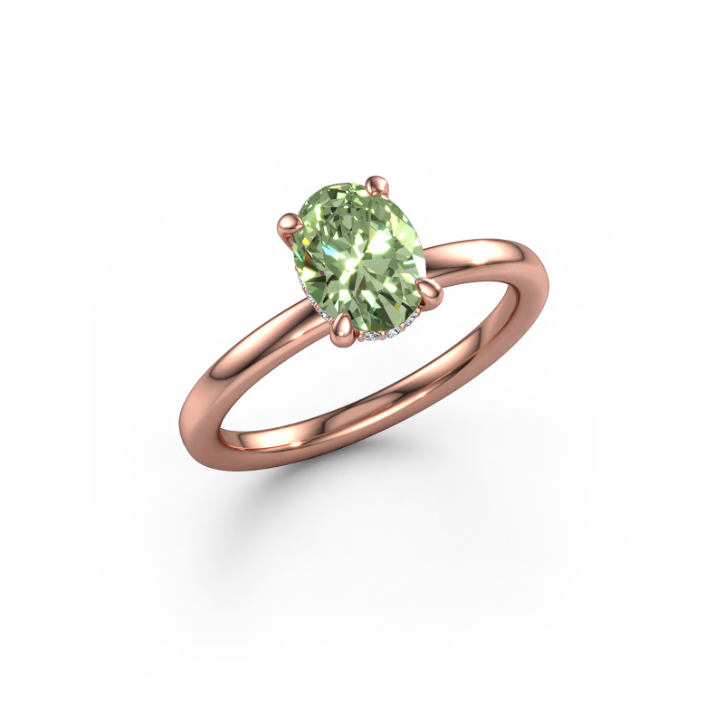 Image of Engagement ring Simone OVL 2 585 rose gold Green lab grown diamond 8x6 mm