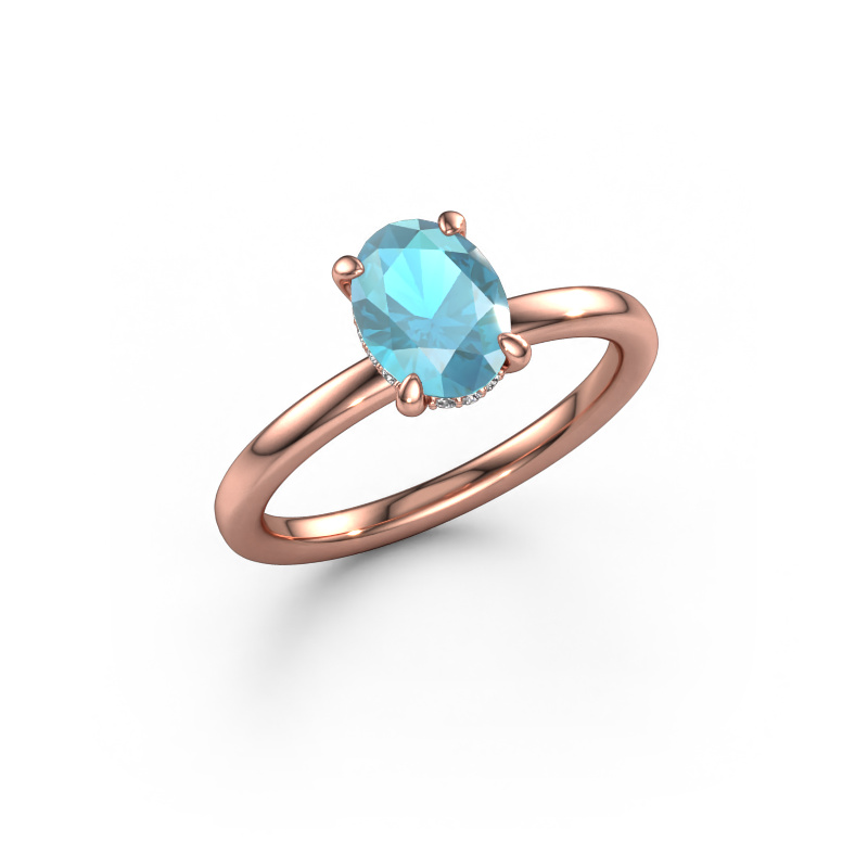 Bild von Verlobungsring Simone OVL 2 585 Roségold Blau Topas 8x6 mm