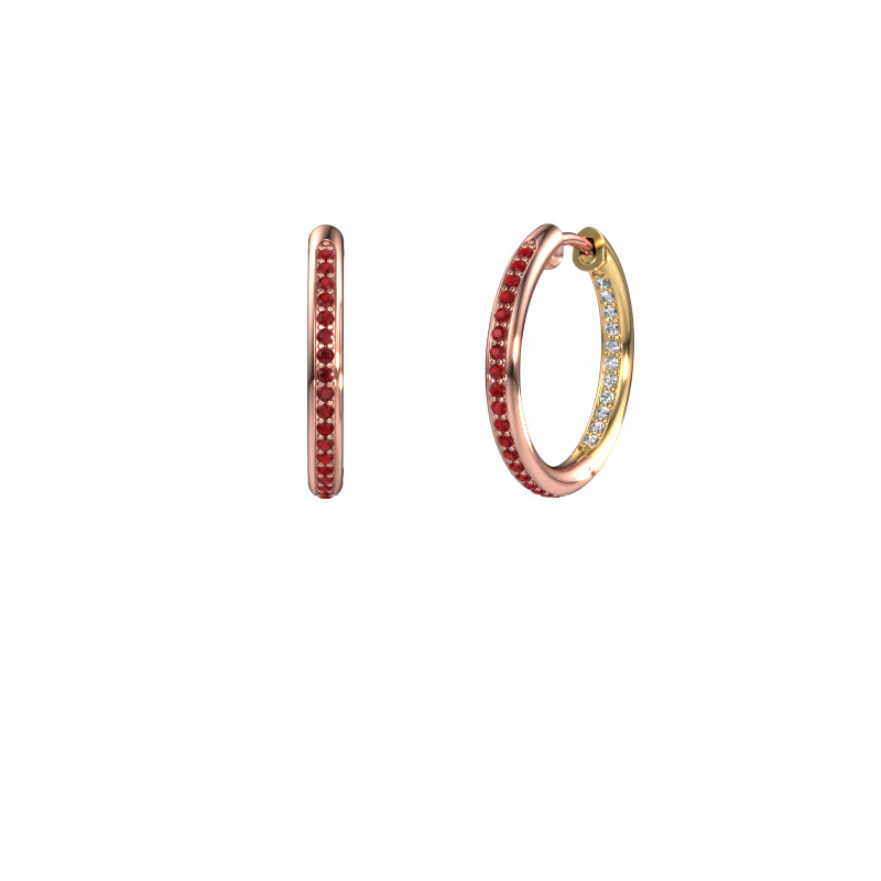 Image of Hoop earrings Sina 15mm 585 rose gold Ruby 1.1 mm