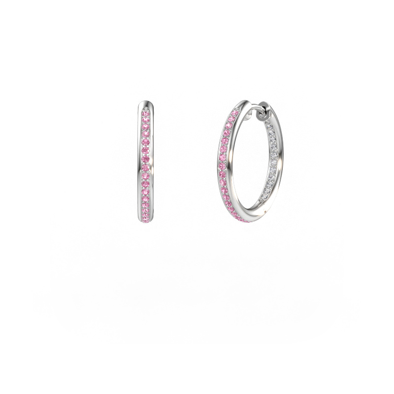 Immagine di Orecchini a cerchio Sina 15mm 585 oro bianco Zaffiro rosa 1.1 mm