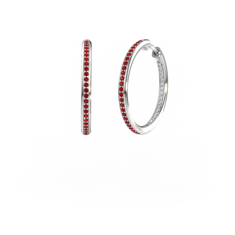 Image of Hoop earrings Sina 20mm 585 white gold Ruby 1.1 mm
