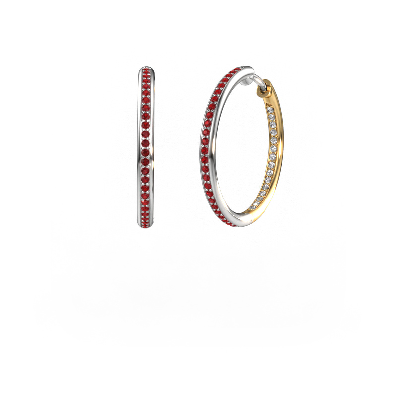Image of Hoop earrings Sina 20mm 585 white gold Ruby 1.1 mm