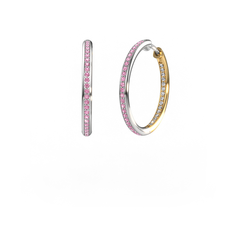 Afbeelding van Creolen Sina 20mm 585 witgoud Roze saffier 1.1 mm