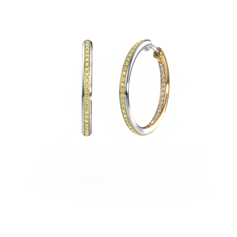 Afbeelding van Creolen Sina 20mm 585 witgoud Gele saffier 1.1 mm