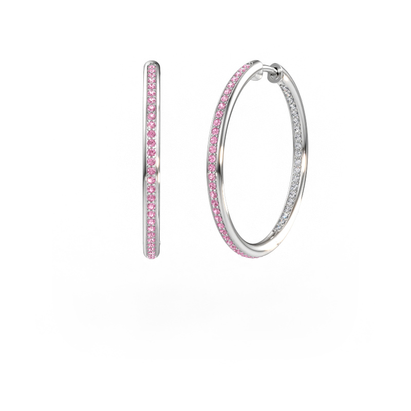 Immagine di Orecchini a cerchio sina 25mm 585 oro bianco Zaffiro rosa 1.1 mm