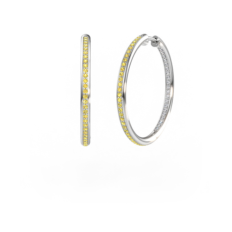 Bild av Creolörhängen sina 25mm 585 vitt guld Gul safir 1.1 mm