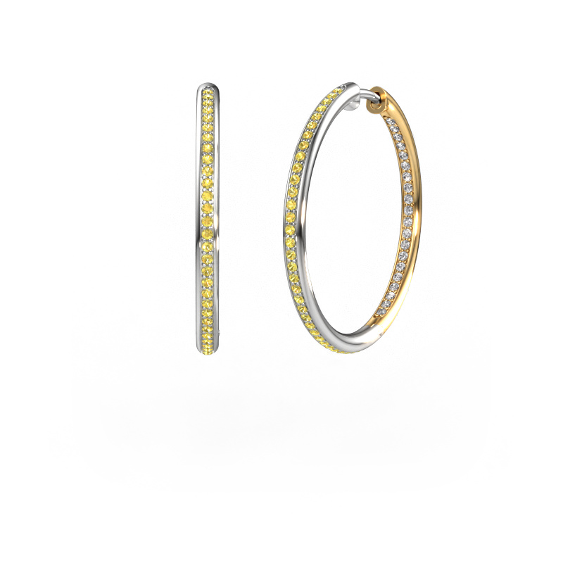 Image of Hoop earrings sina 25mm 585 white gold Yellow sapphire 1.1 mm