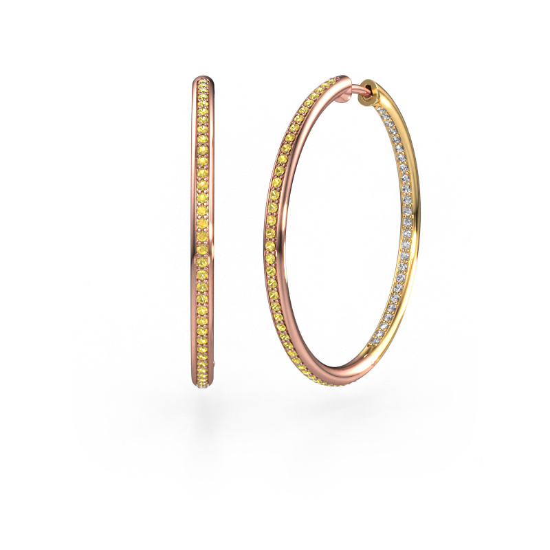 Image of Hoop earrings Sina 30mm 585 rose gold Yellow sapphire 1.1 mm