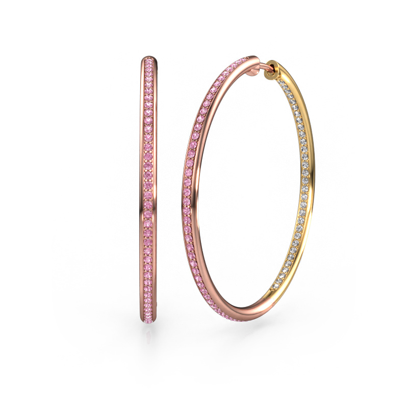 Image de Créoles Sina 35mm 585 or rose Saphir rose 1.1 mm