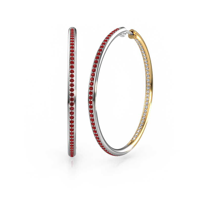 Image of Hoop earrings Sina 35mm 585 white gold Ruby 1.1 mm