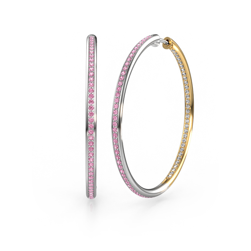 Image of Hoop earrings Sina 35mm 585 white gold Pink sapphire 1.1 mm