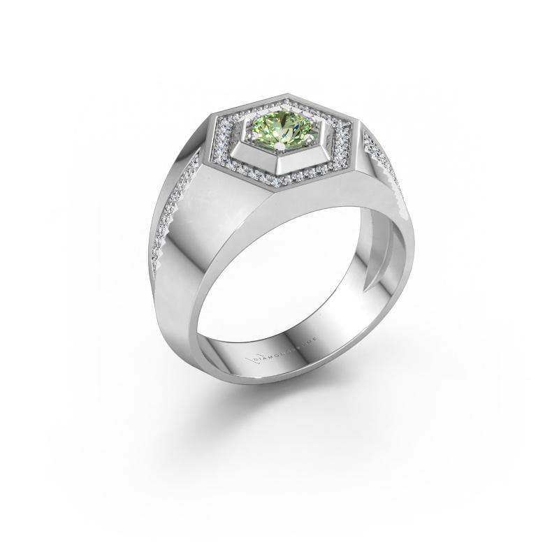 Image of Men's ring Sjoerd 585 white gold Green lab grown diamond 4.7 mm