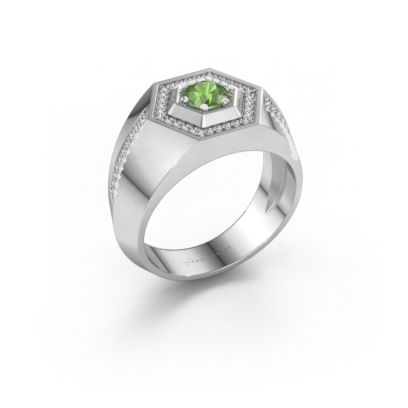 Image of Men's ring Sjoerd 585 white gold Tourmaline green 4.7 mm