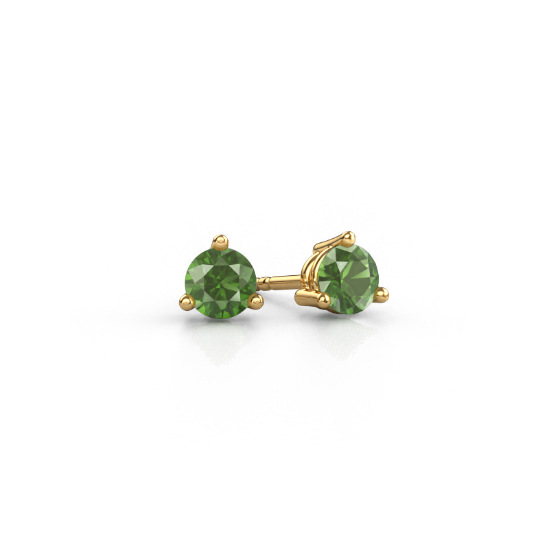 Image of Stud earrings Somer 585 gold Tourmaline green 4.7 mm