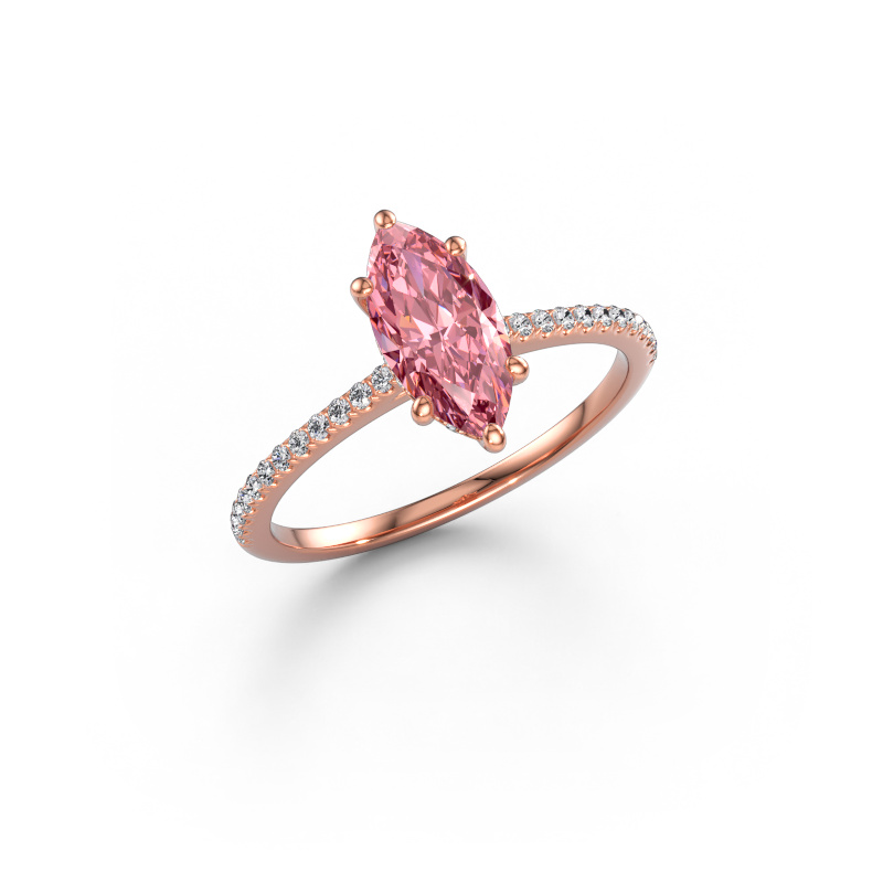 Image of Engagement ring Sophie MRQ 585 rose gold Pink lab grown diamond 10x5 mm