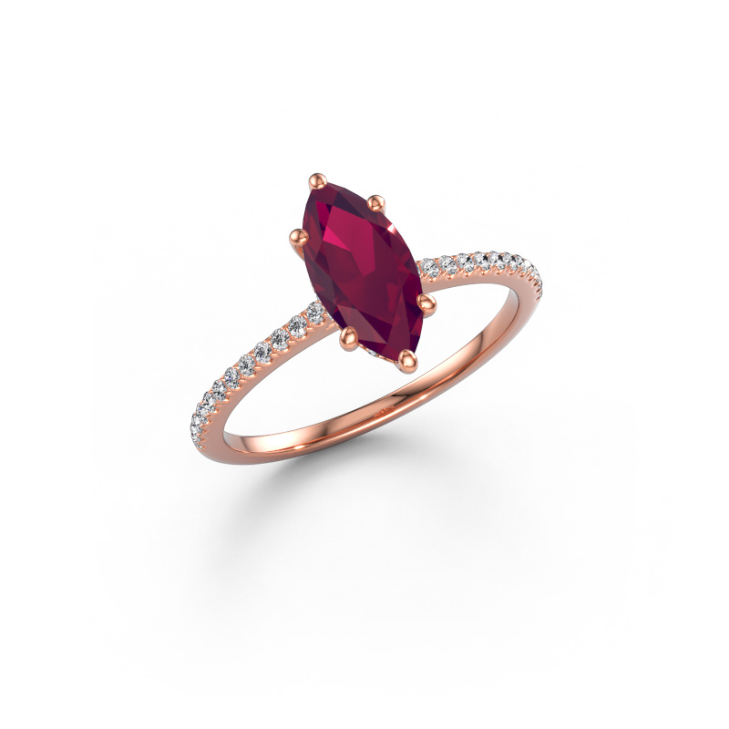 Image of Engagement ring Sophie MRQ 585 rose gold Rhodolite 10x5 mm