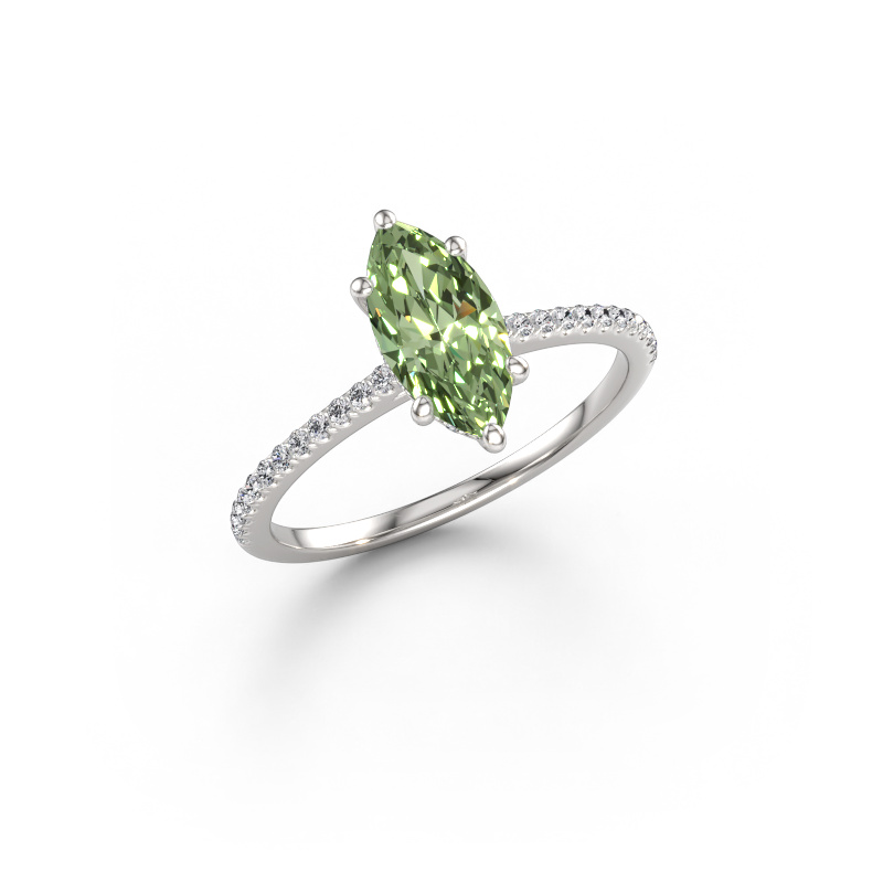 Immagine di Anello di fidanzamento Sophie MRQ 585 oro bianco Diamante lab grown verde 10x5 mm