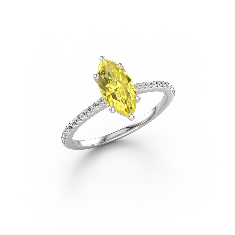 Immagine di Anello di fidanzamento Sophie MRQ 585 oro bianco Diamante lab grown giallo 10x5 mm