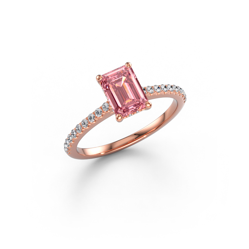 Image of Engagement ring Sophie EME 585 rose gold Pink lab grown diamond 7.5x5.5 mm