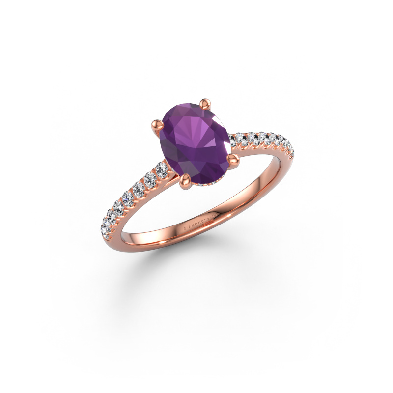 Afbeelding van Verlovingsring Sophie OVL 585 rosé goud Amethist 8x6 mm