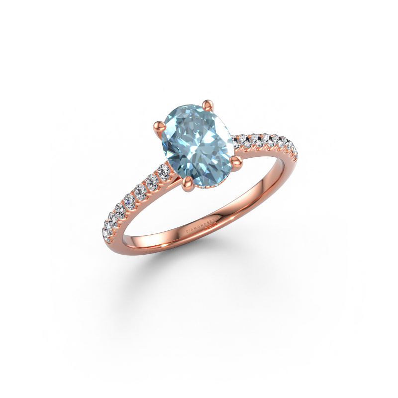 Immagine di Anello di fidanzamento Sophie OVL 585 oro rosa Diamante lab grown blu 8x6 mm