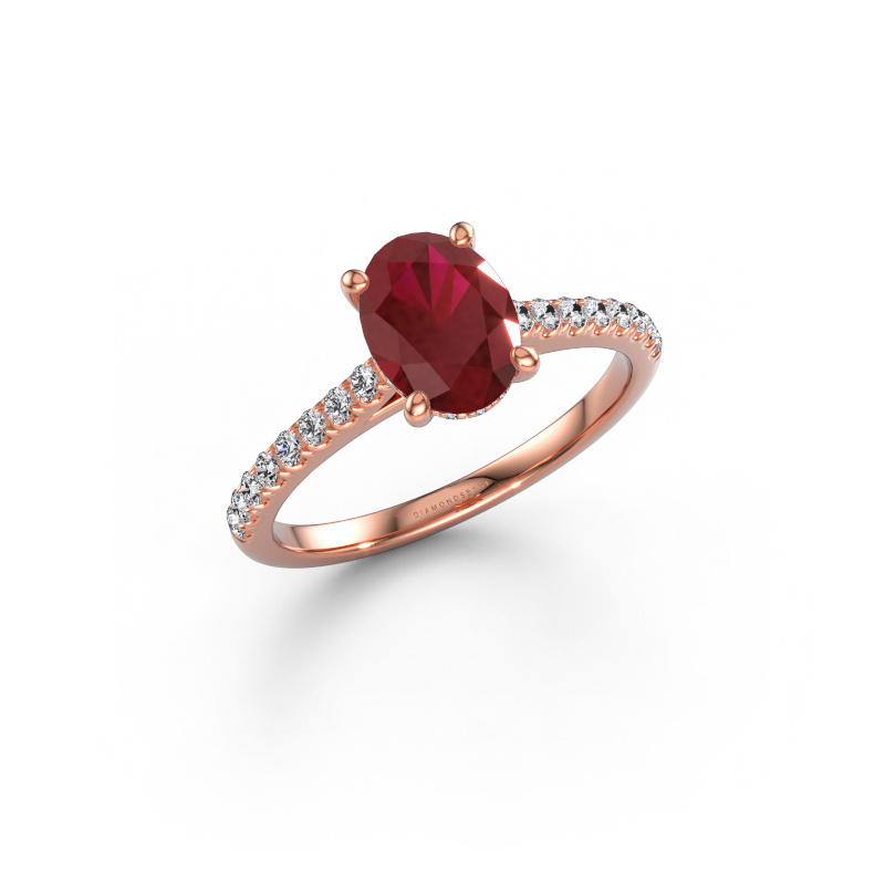 Image of Engagement ring Sophie OVL 585 rose gold Ruby 8x6 mm