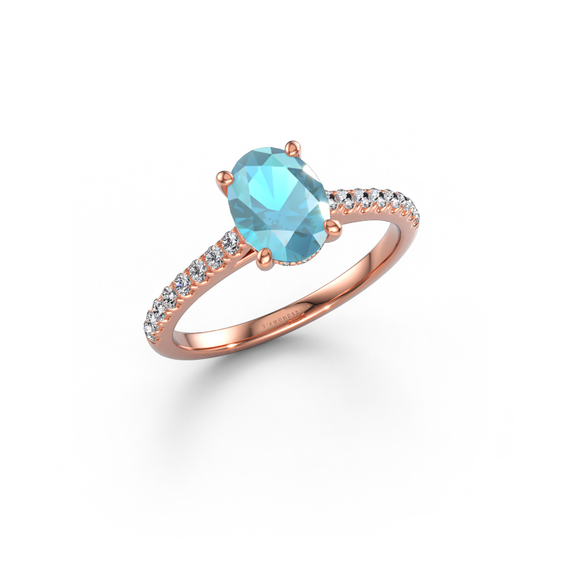 Bild von Verlobungsring Sophie OVL 585 Roségold Blau Topas 8x6 mm