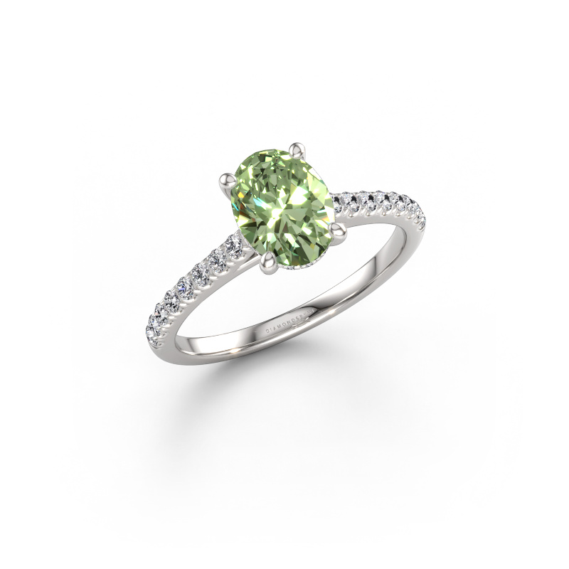 Immagine di Anello di fidanzamento Sophie OVL 950 platino Diamante lab grown verde 8x6 mm