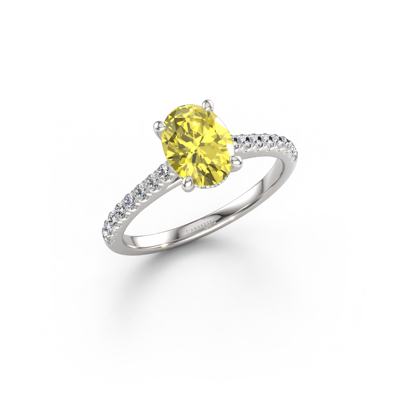 Bild av Förlovningsring Sophie OVL 585 vitt guld Gul labbodlad diamant 8x6 mm