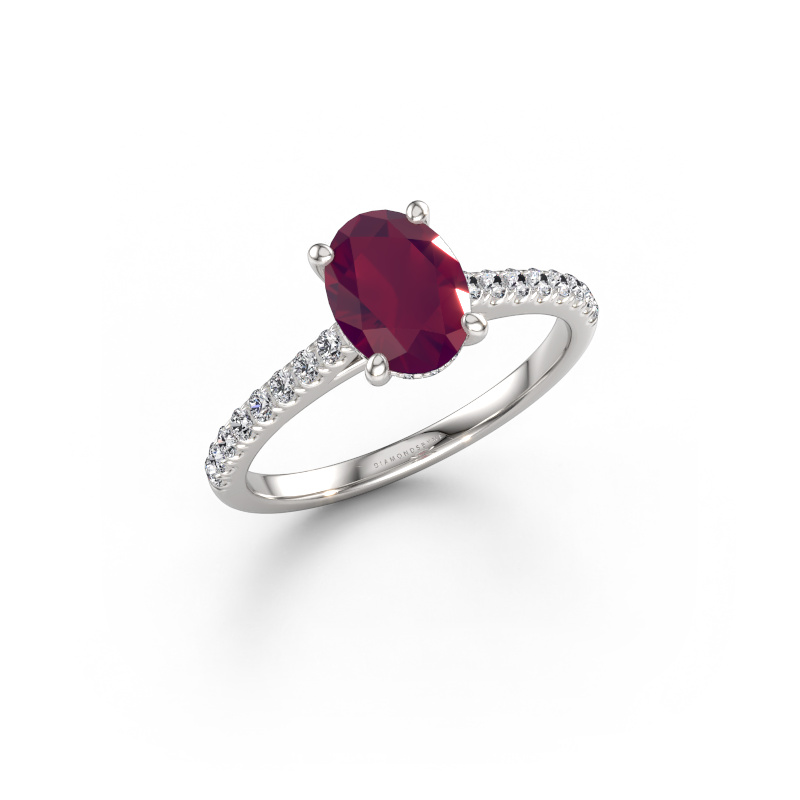 Bild von Verlobungsring Sophie OVL 585 Weißgold Rhodolit 8x6 mm