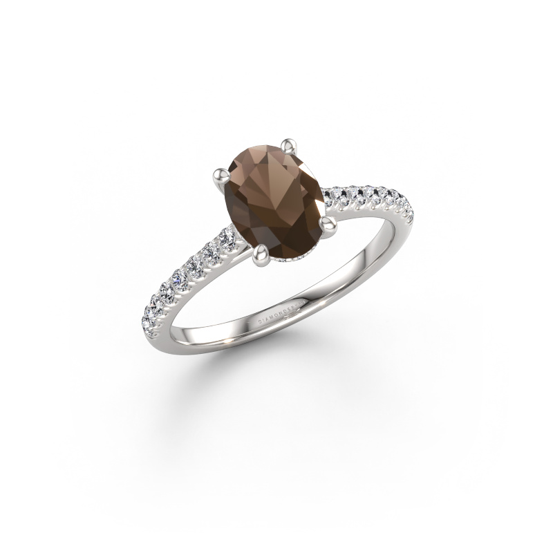 Image of Engagement ring Sophie OVL 950 platinum Smokey quartz 8x6 mm