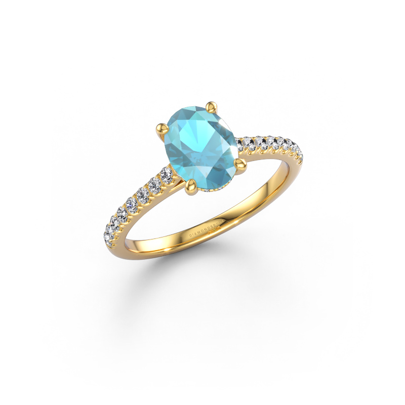 Bild von Verlobungsring Sophie OVL 585 Gold Blau Topas 8x6 mm