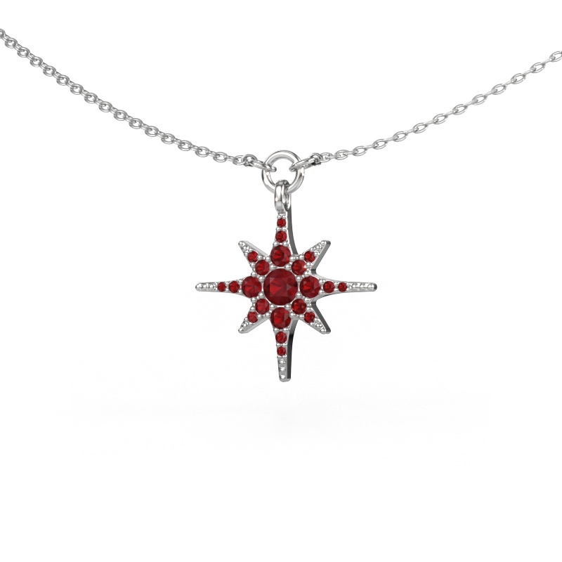 Image of Necklace Star 585 white gold Ruby 3 mm