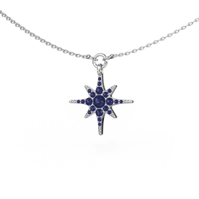 Bild von Halskette Star 585 Weißgold Saphir 3 mm