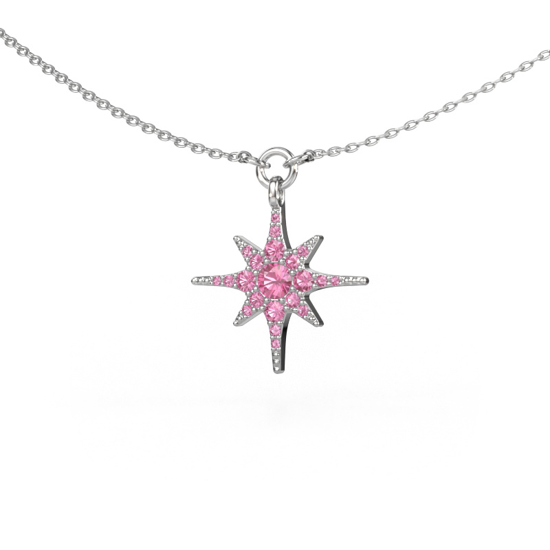 Bild von Halskette Star 585 Weißgold Pink Saphir 3 mm