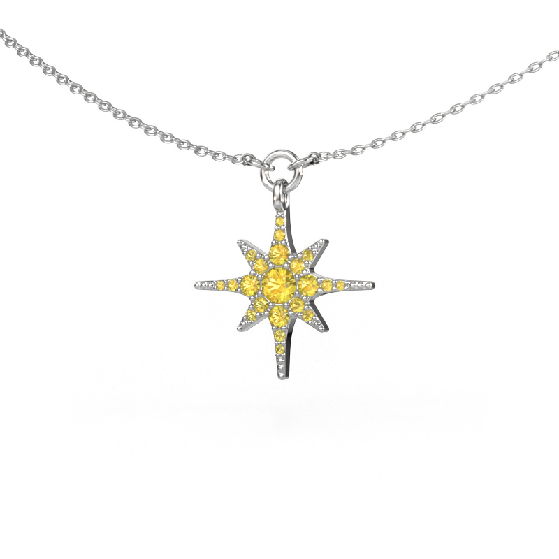 Image of Necklace Star 585 white gold Yellow sapphire 3 mm