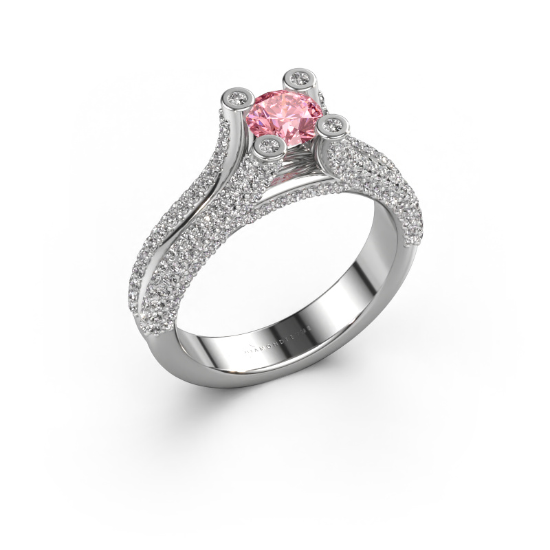 Image of Engagement ring Stefanie 2 585 white gold Pink lab grown diamond 5 mm