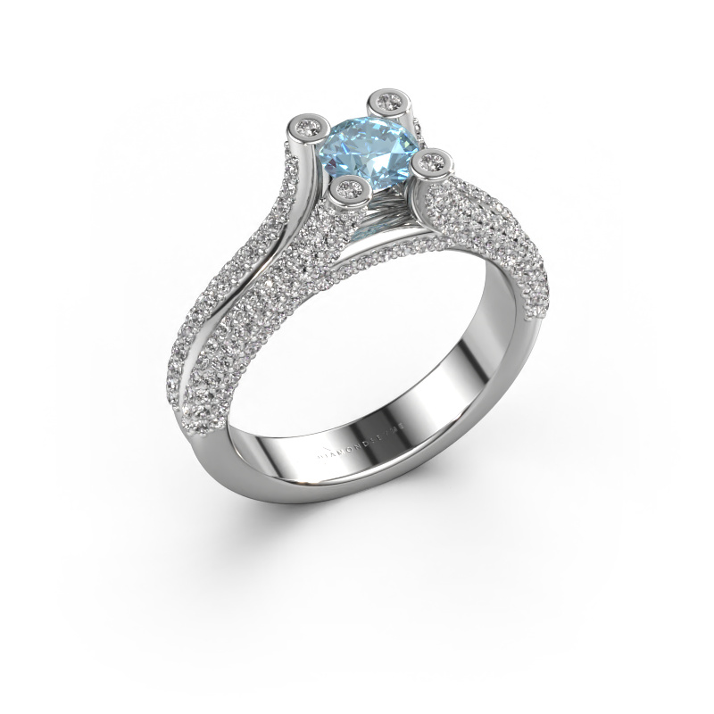 Image of Engagement ring Stefanie 2 585 white gold Blue lab grown diamond 5 mm