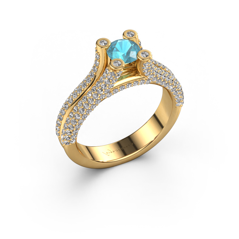 Bild von Verlobungsring Stefanie 2 585 Gold Blau Topas 5 mm
