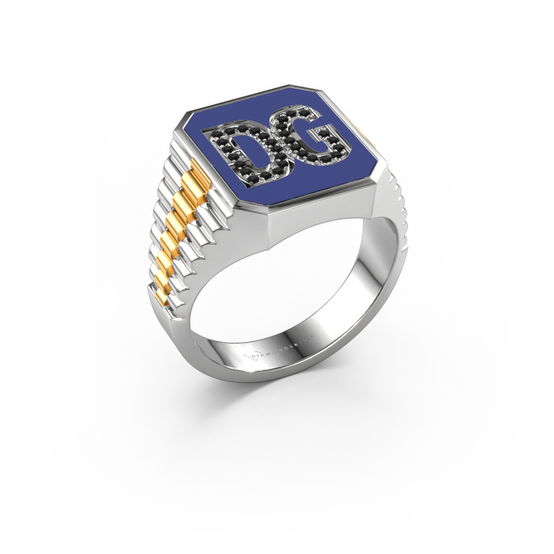 Image of Signet ring Stephan 2 585 white gold Black diamond 0.146 crt