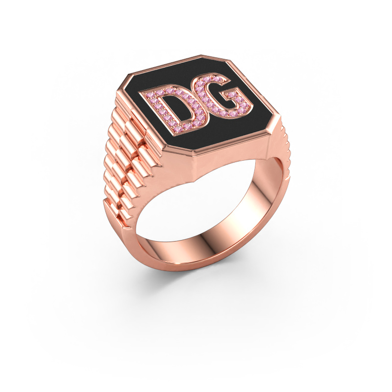 Image of Rolex style ring Stephan 3 585 rose gold Pink sapphire 1 mm