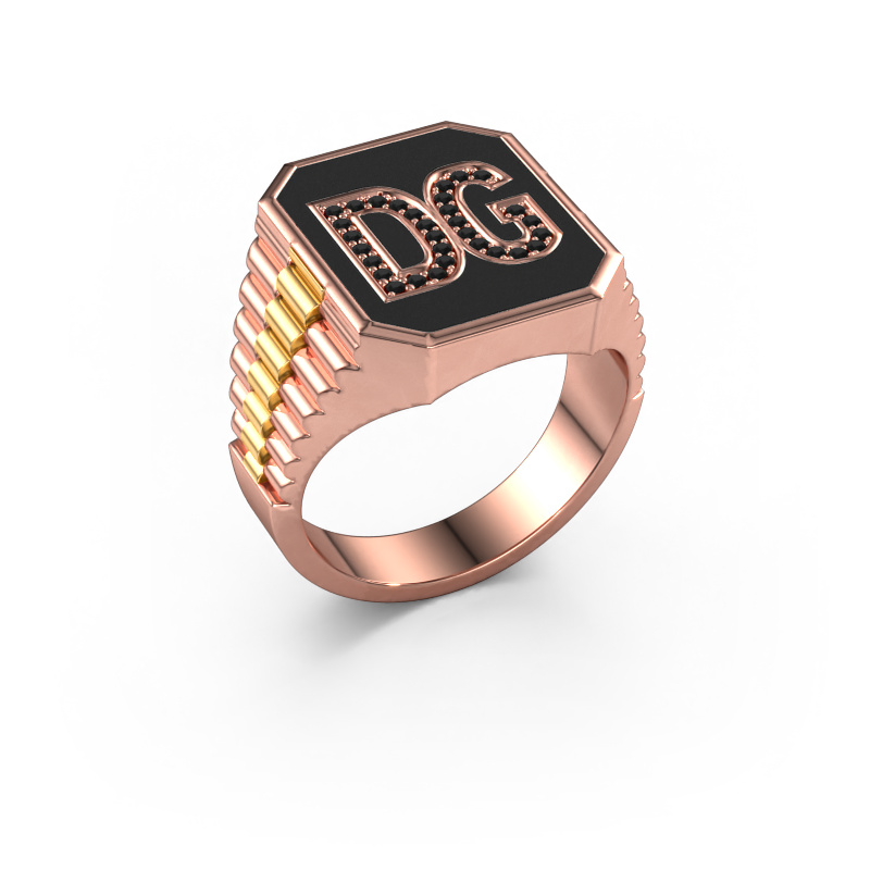 Image of Rolex style ring Stephan 3 585 rose gold Black diamond 0.006 crt
